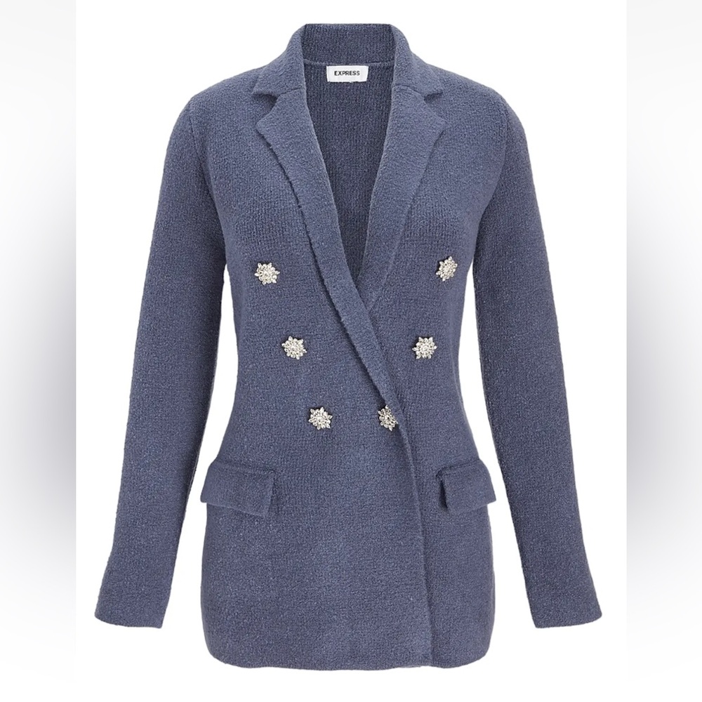 Express double breasted cardigan jacket size large blue NEW